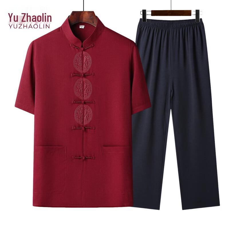 YUZHAOLIN Men s Embroidered Summer Tang Suit Set 43/190 красный