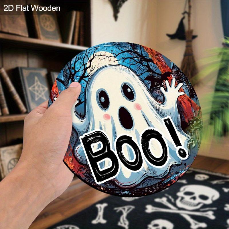 Halloween Wooden Sign with BOO Ghost Pattern - Charming Figurine Ornaments - Ideal for Front Door, Wall, Room Decor