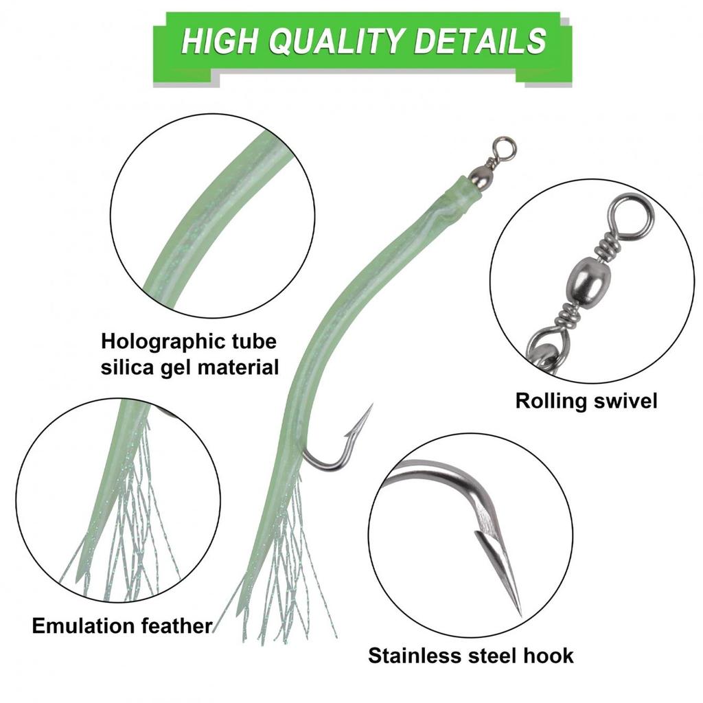 6Pcs CodfishFishing Eel Tube Jig Bait Shank Offset Hook Barbed Octopus Hook