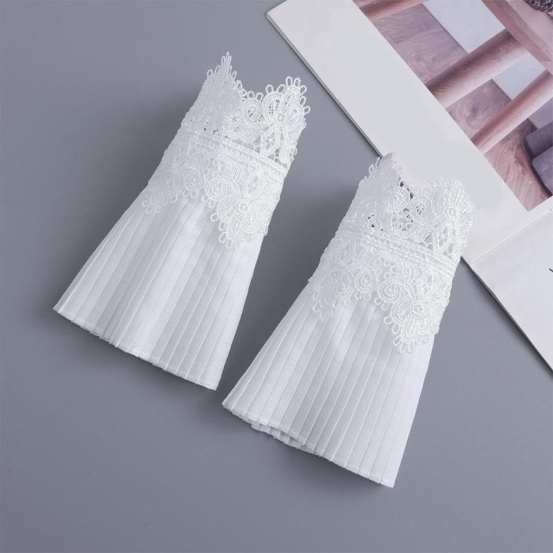 Embroidery Flower Wrist Cuffs Arm Sleeves Ruffled Design Multiuse Armwear Decorative Sleeves For Office Casual Outfit
