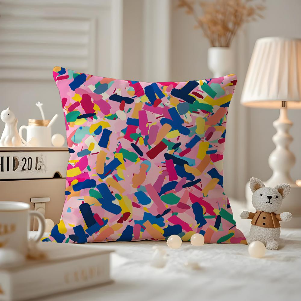 HOT Abstract Colorful Pattern Cushion Cover Anti-dustmite Pillowcase Invisible Zipper Silky Short Plush Sofa Cushion Cover