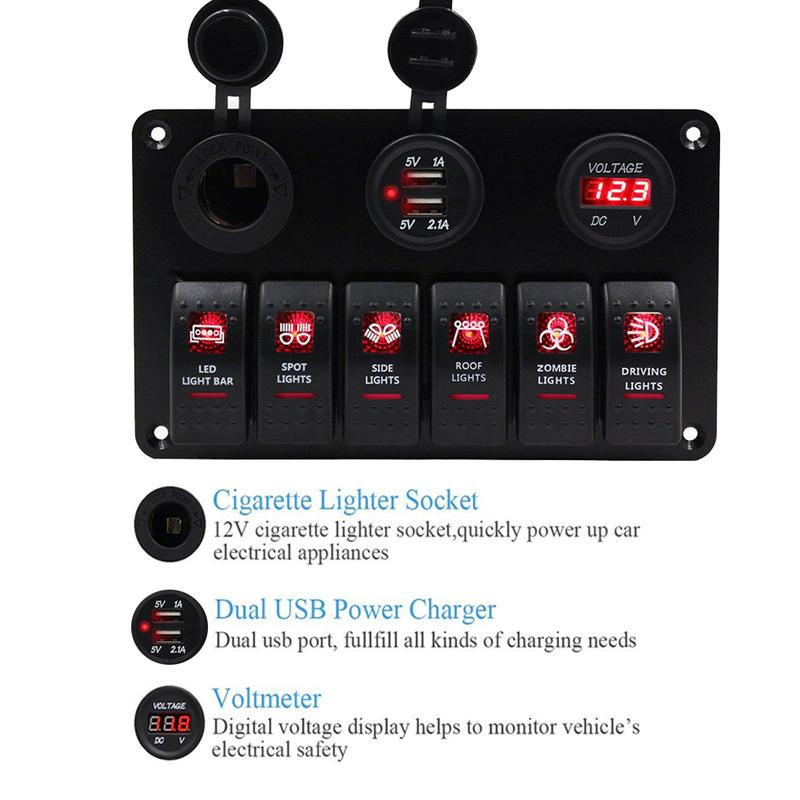 Universal Car Switch Panel 12V Voltmeter Dual USB Accessories For Marine Boat Caravan RV Electric Digital Display Switches