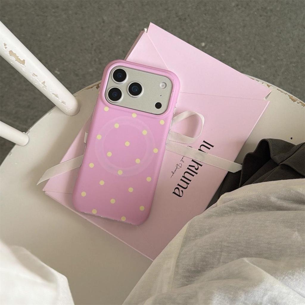 Runde Kante Magnetische Polka Dot iPhone 14/13 Hülle, Kompatibel mit Apple 17/16/15 PROMAX, Sturzsicheres Design.