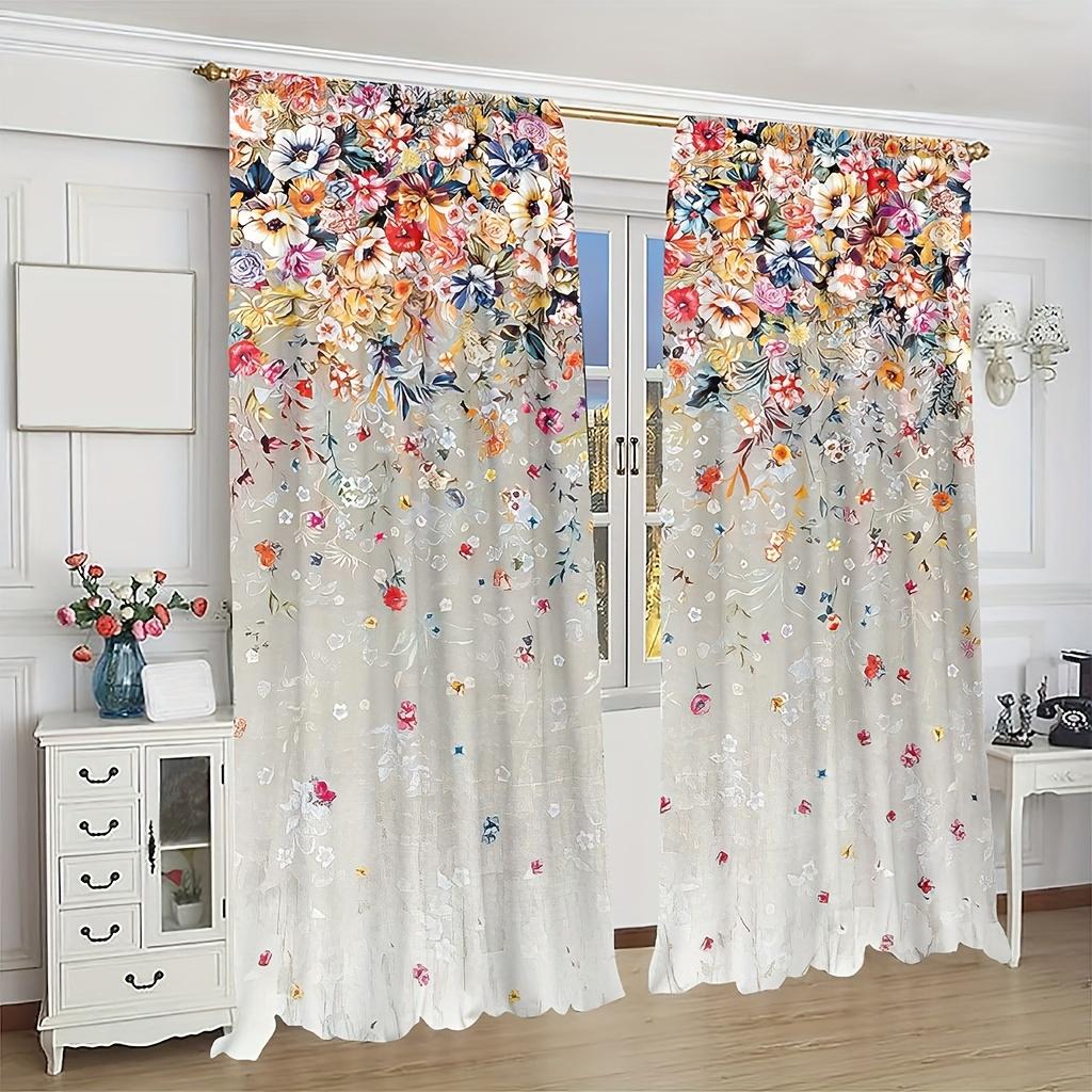 2 Stück Ganzjahres Universal Bunt Floral Blumen Romantisch Floral Digital Bedruckte Vorhänge Stangentasche Vorhang Wohnzimmer Dekor