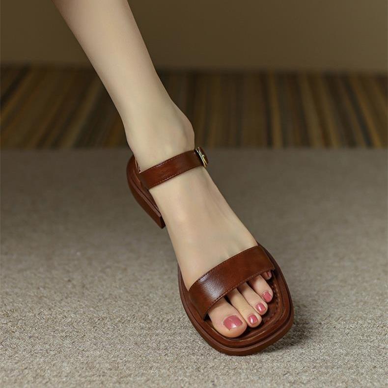 Summer Women Sandals Low Heels Basic Genuine Leather Office Ladies Casual Outdoor Shoes Woman Concise
