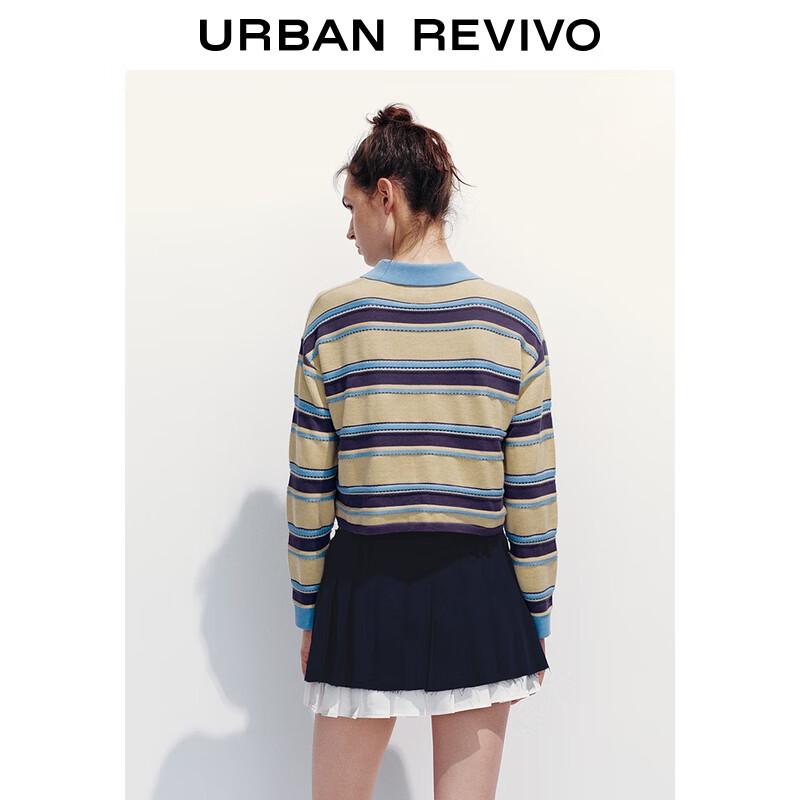 UR 2025 Autumn Women's Color Block Stripe Polo Knit Top
