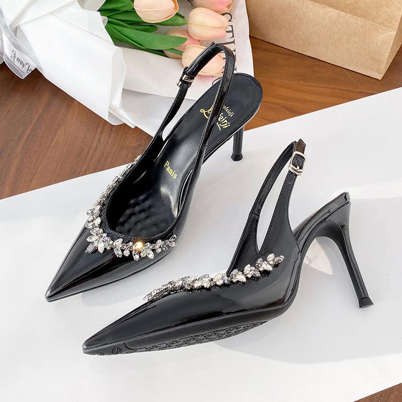 

Off-white rhinestone high heels women s thin heels 2025 summer new French pointed beautiful sandals sexy royal sister single shoes 40