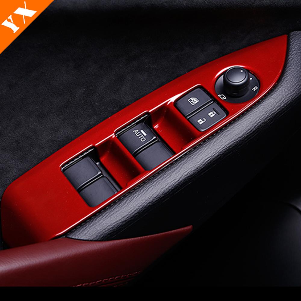 Carbon Red Silver Car Door Armrest Garnish Window Glass Lift Switch Panel Cover Trim For Mazda CX3 CX-3 Accessories