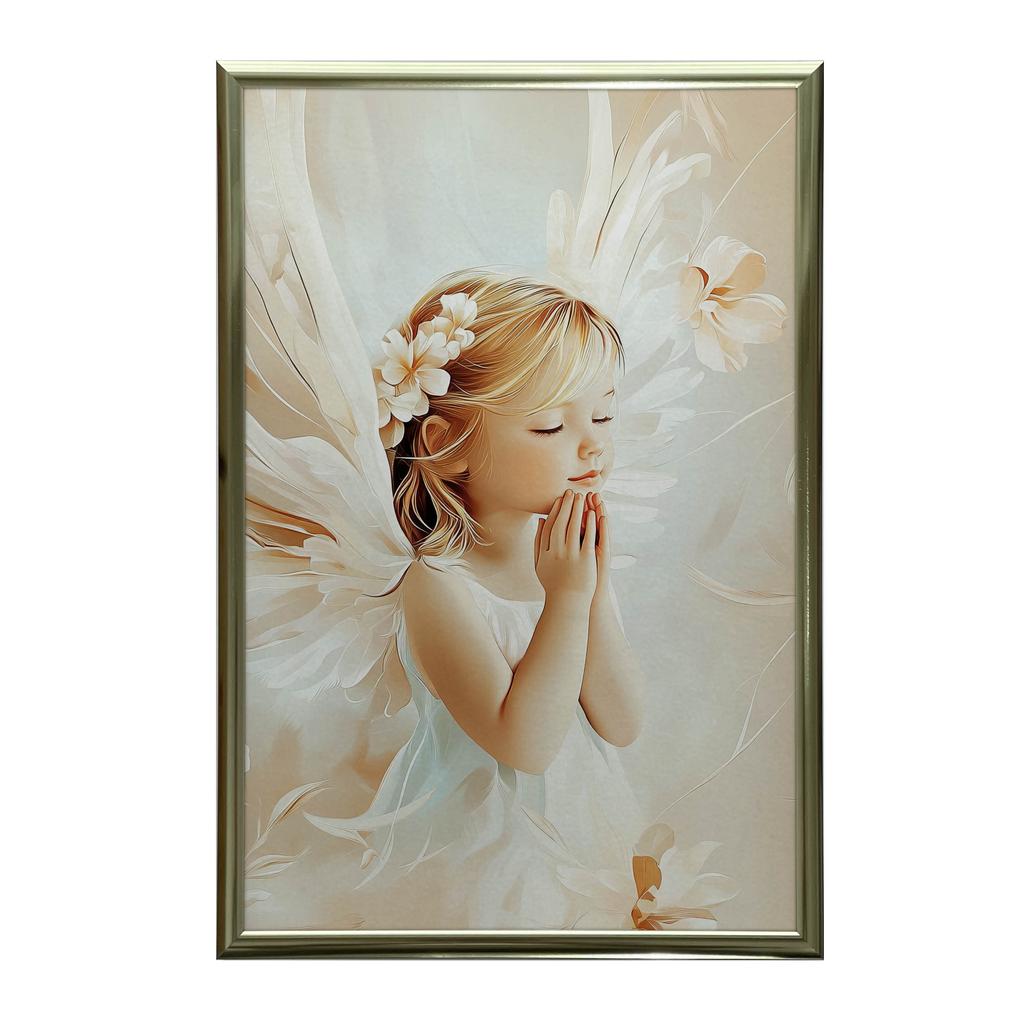 Plakat Urokliwy Aniołek W Modlitwie Plakat Urokliwy Aniołek W Modlitwie, 70X100 Cm, Rama Aluminiowa Czarna, Papier Matowy 230 Gsm