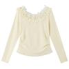 La Chapelle Women's Long-Sleeve T-Shirt with Beaded Tulle Collar