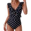 New Women's Swimsuit, European and American Sexy Lace Up One-piece Swimsuit, Ruffled Edge Waist Slimming Swimsuit