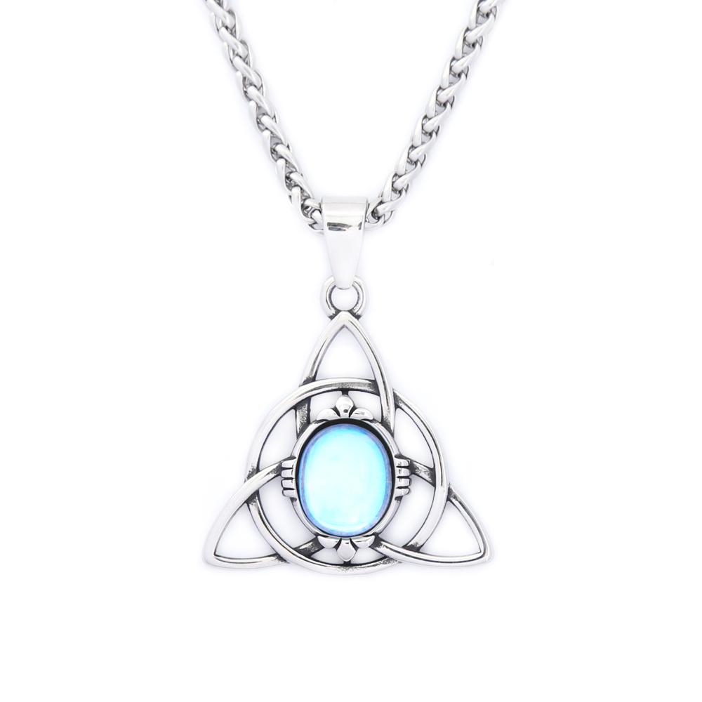 Vintage Nordic Stainless Steel Trinity Knots Pendant Necklaces For Men Women  Opal Necklace Viking Amulet Jewelry Gifts