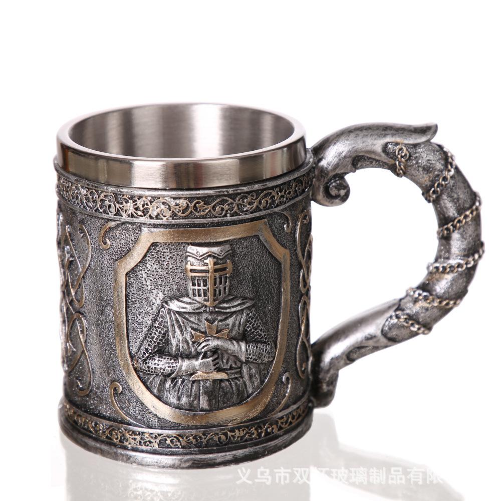 Knight Skull Beer Mug Vintage Cup Creative Relief Personalized Cup Drinking Cup Stainless Steel Halloween Gift Beer Goblet