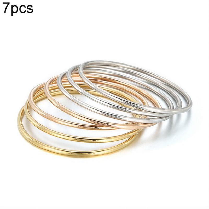 18K Gold-Plated Titanium Steel Stacking Ring and 3mm Round Bangle Bracelet Set for Women