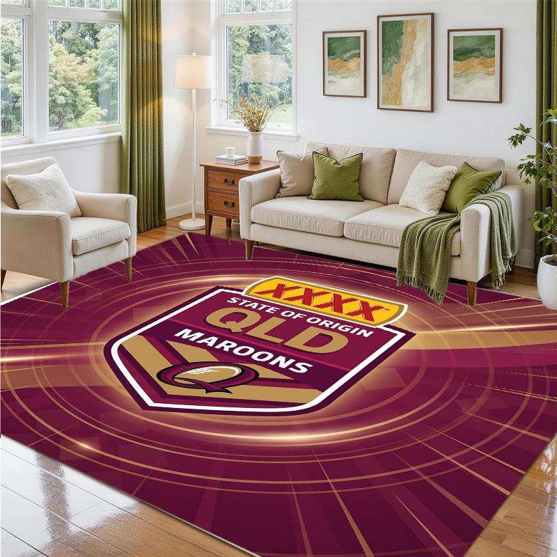 Queensland Maroons Design Crystal Velvet Rug Soft Decorative Mat for Bedroom Entrance