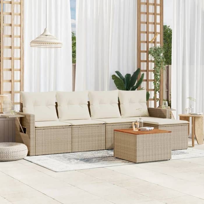 VidaXL Salon de Jardin avec Coussins 6 pcs, Canapés de Terrasse, Ensemble de Meubles de Patio, Mobilier d'Extérieur, Beige 3256870
