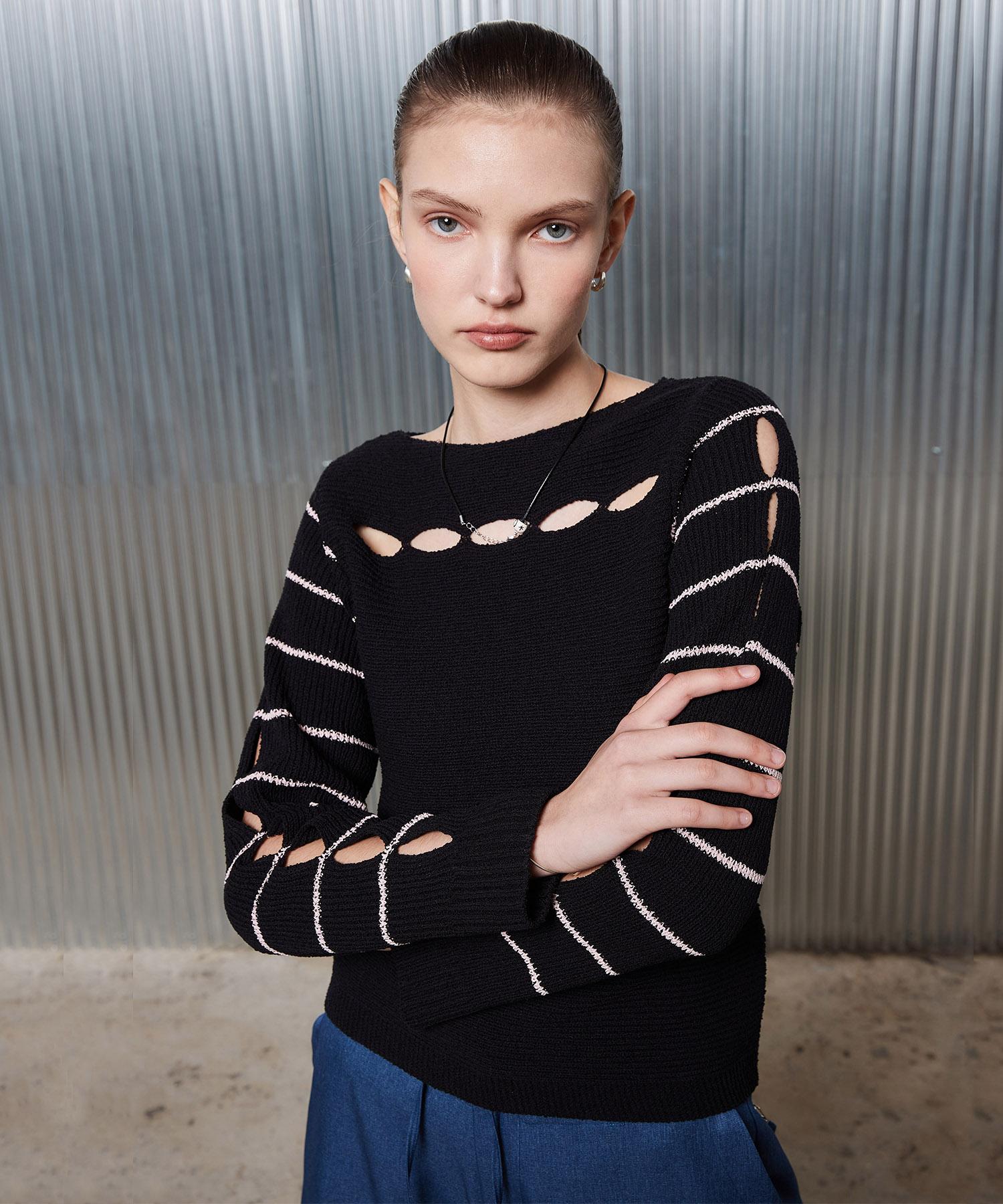 Latizen L2 Stripe Hole Knit(Black) Black/Free