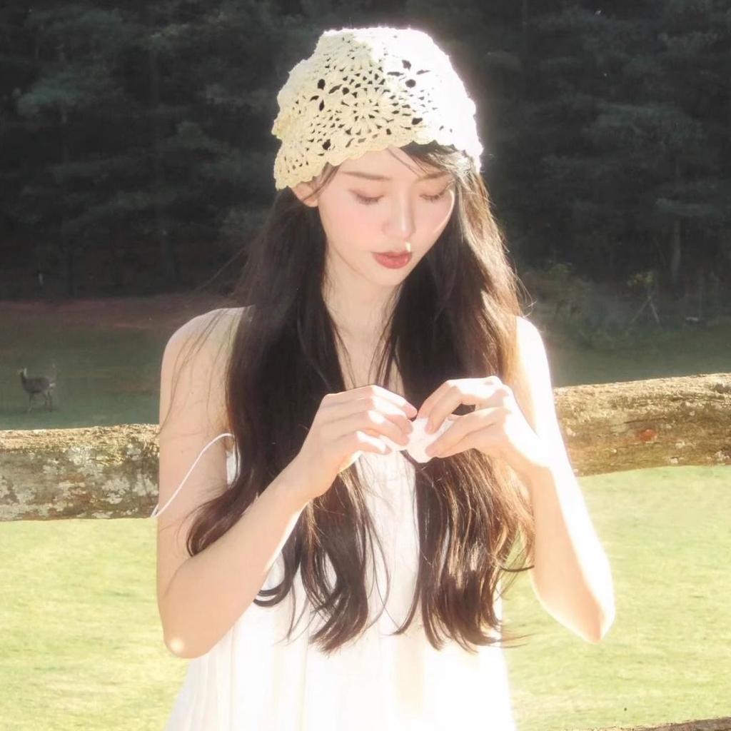 Japanese Style Women's Handmade Woven Head Wrap Hat Summer Thin Versatile Breathable Hollow Knit Slouchy Hat