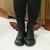 1 Pair Black And Red Bat Shoe Wings Embroidery Diy Charm Decoration For Sneaker Clothing Shoelaces Punk Halloween Gift Accessory
