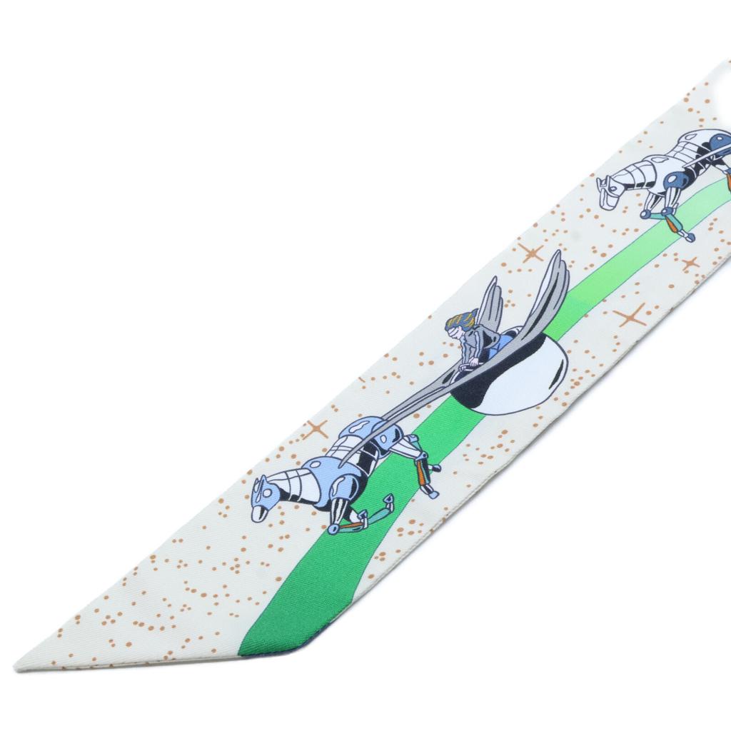 HERMES Space Derby Silk 100 Twilly scarf whiteUsed