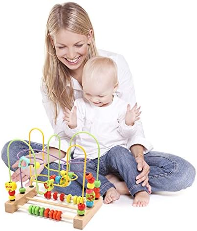 Jacootoys Wooden Roller Coaster Bead Maze, Montessori Educational Toy, Motor Skill Activity Center, Learning Toy for Toddlers & Kids, Boys Girls Gift