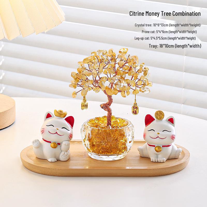 Citrine Money Cat Ornament for Home or Office - Perfect Housewarming or Birthday Gift