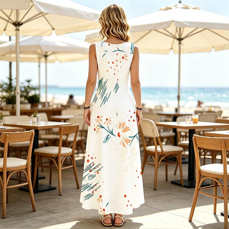 Figure-Flattering Sleeveless Maxi Dress,Floral Print,Lightweight Loose Fit,Flowy Skirt,Casual Summer Daily Wear for Women