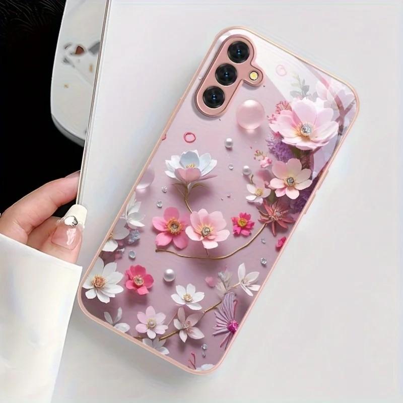 Luxuriöse Retro-Blumen-Handyhülle für iPhone 17 16e 16 15 14 13 12 Mini 11 Pro XS Max XR X 8 7 Air Plus Luxuriöse gehärtete Glasabdeckung