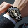 OLEVS Mechanical Automatic Moon Phase Watch Stylish Skeleton Waterproof Popular Luminous Watch for Men