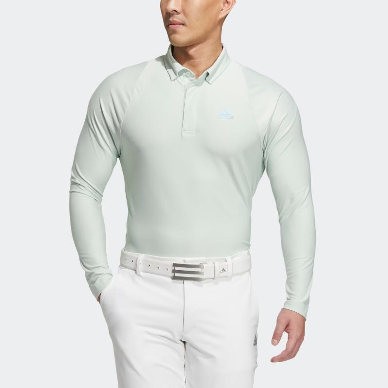 Adidas Golf Soft Comfortable Logo Long Sleeve Polo Shirt Men Tops Linen-Green HG1766