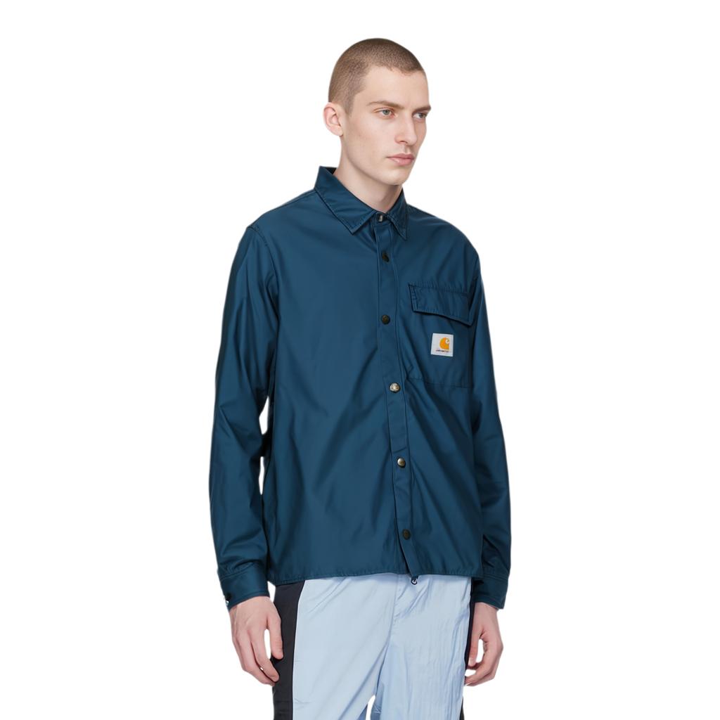 Carhartt WIP Hayworth Shirt Jacket American Vintage Logo Chest Pocket Button Long Sleeve Jacket Men Jacket Navy-Blue I033443-E9-02