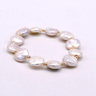 Simple Ladies Bracelet White Natural Freshwater Pearl Disc Baroque Pearl Stretch Rope Bracelet Fashion Jewelry
