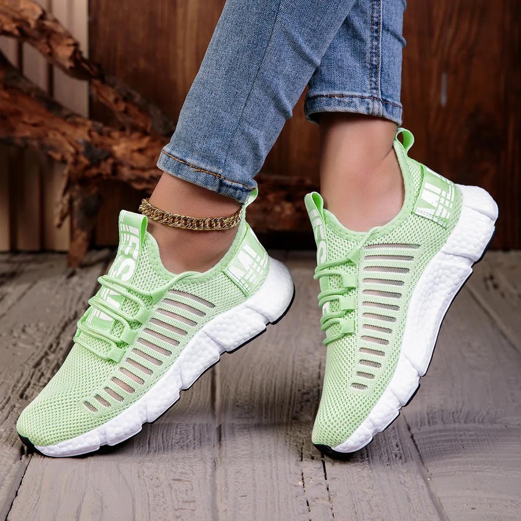 Shoes of Woman Ultra Breathable Trendy Knitted Mesh Lace Up Shoes Comfort Aesthetics Outings Walking Women's Casual Sneaker