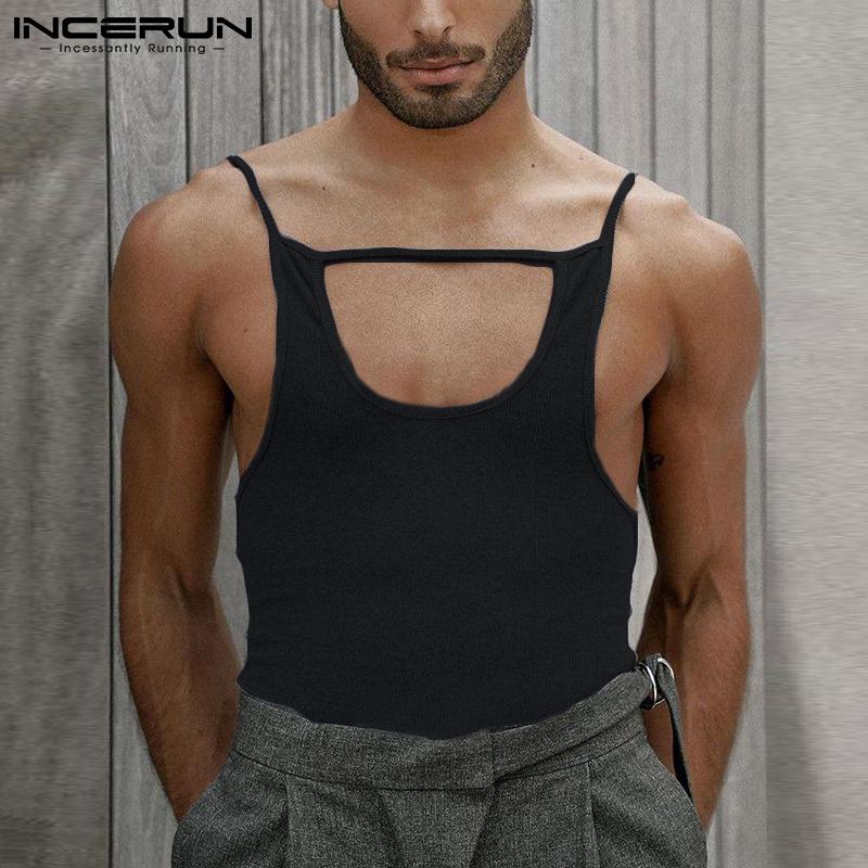 

INCERUN Летние мужские топы на бретельках без рукавов Slim Fit Жилет Клубная одежда