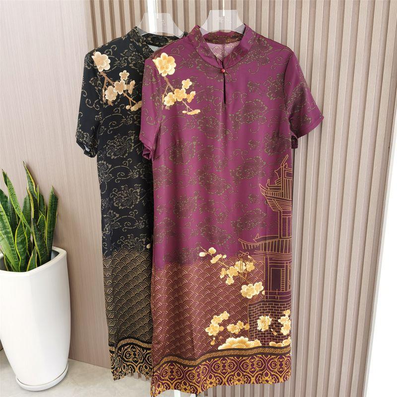 Women's Skirt Waist-Tight Belly-Covering Improved Cheongsam Dress Women's Paint Flower Summer Fashion New Hangzhou Silk