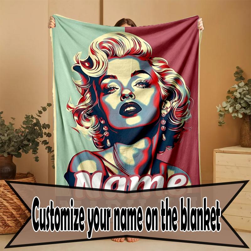 Custom Name Personalized Marilyn Monroe Print Blanket, Home Decor, Bedroom, Sofa, Camping, Couch, Gifts for Birthday Christmas