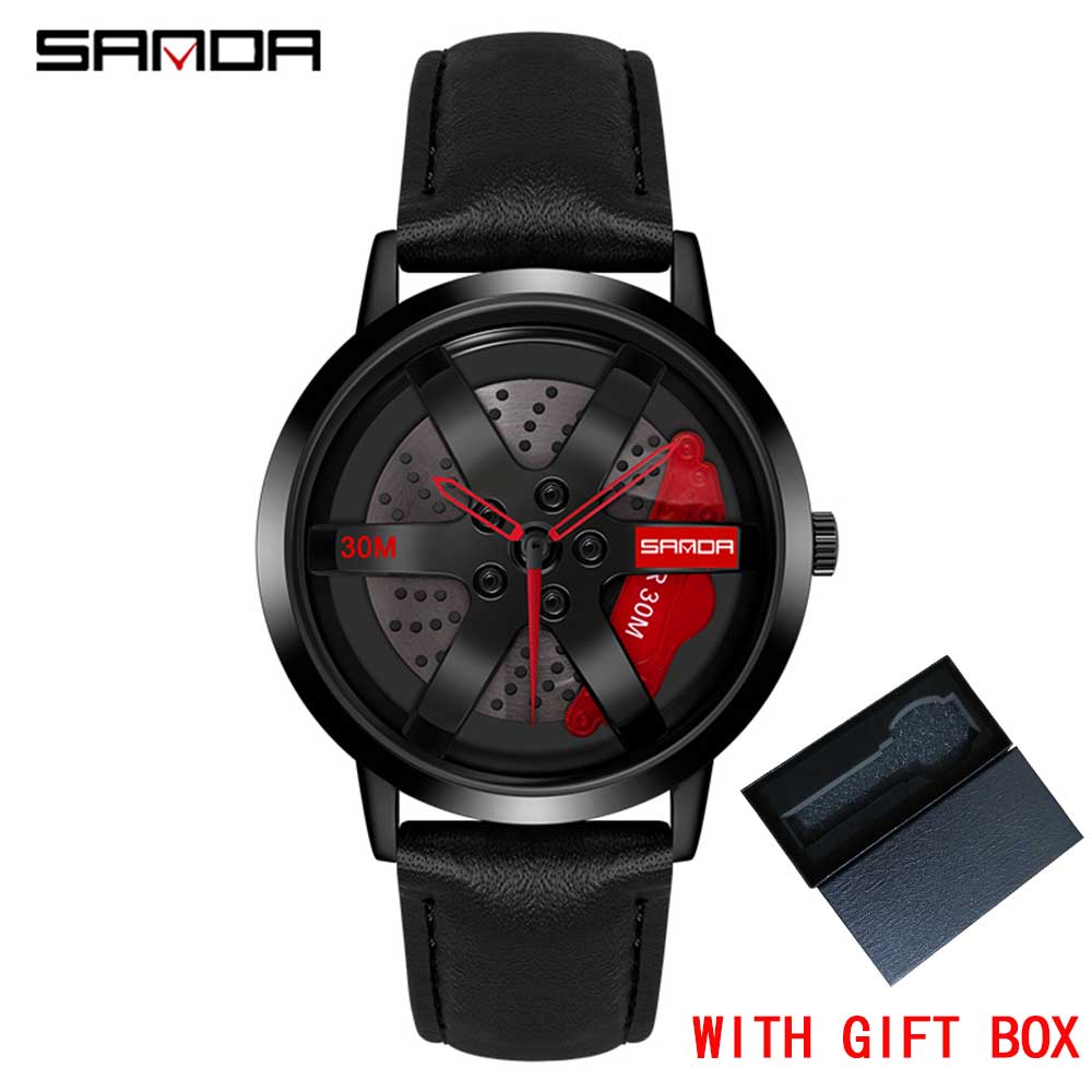 Regarder SANDA Mens Watch Rim Hub Watch Wheel Wristwatch Clock Sport Car Creative 360° Spinning Men Wrist Watch Reloj de hombre