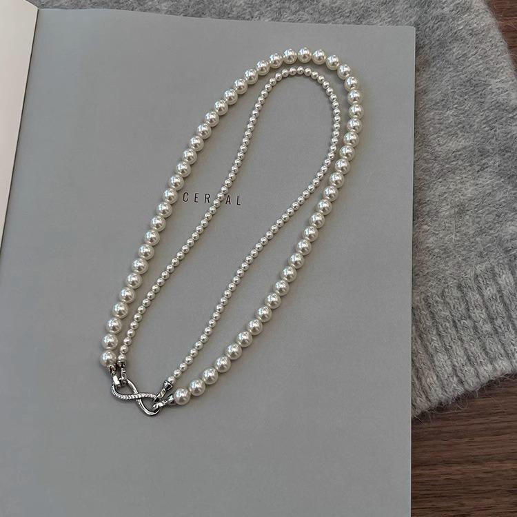 

Shijia Pearl Double-Layer Stacked Belt Removable 8-Character Buckle One Multi-Wear Sweater Chain Hemp Gray Glass Pearl Necklace