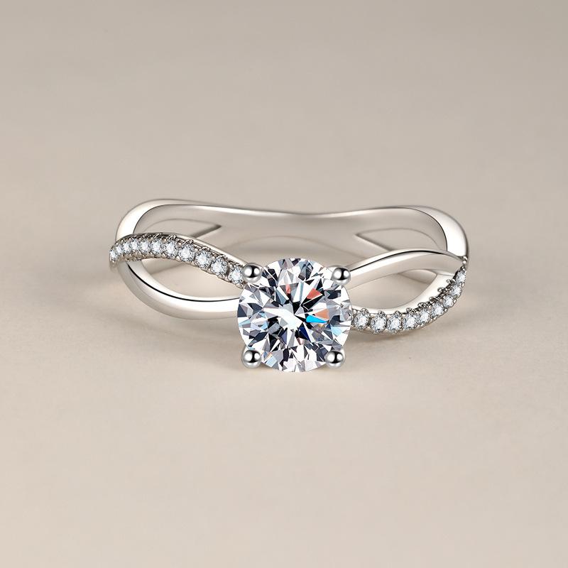 6.5mm Twisted Split Shank Solitaire Moissanite Engagement Ring S925 Sterling Silver For Women