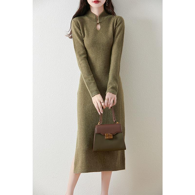 Women's Cashmere Dress Qinghe Cashmere 30% Cashmere 70% Wool Autumn and Winter Cashmere Skirt Soft and Warm