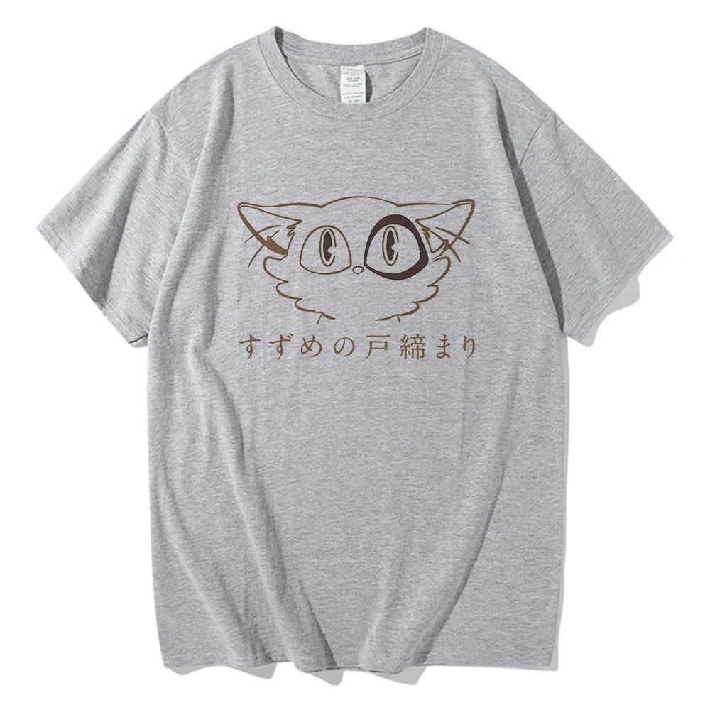 Suzume No Tojimari T Shirt Unisex/Women Aesthetic Graphic Kawaii Cat Daijin Tshirts Unisex Anime Unisexga Oversize Cotton Tees Shirts Unisex