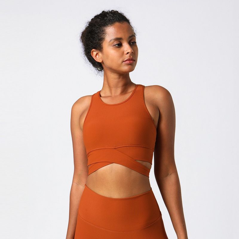 

With Chest Pad Spring/Summer New Arrival Sports Yoga Vest Women s Quick-Drying Sports Running Gym Bra Tops Women s Spring/Summer Caramel L