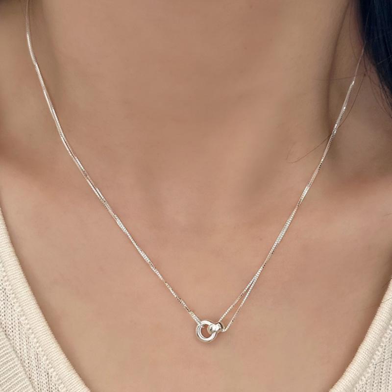 Fashion Double Layered  Color Necklace Punk Simple Smooth Linked Ring Circles Geometric For Women Girl Fine Jewelry Gift