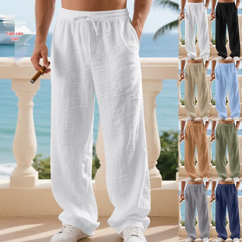 Men's Autumn Cotton Linen Breathable Straight Leg Trousers - Loose Fit Casual Sports Pants