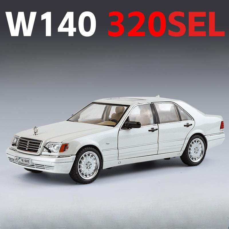

1/24 Benz W140 320SEL игрушечные модели машин литые со звуком и светом задние колеса инерционные модели машин коллекционные подарки белый
