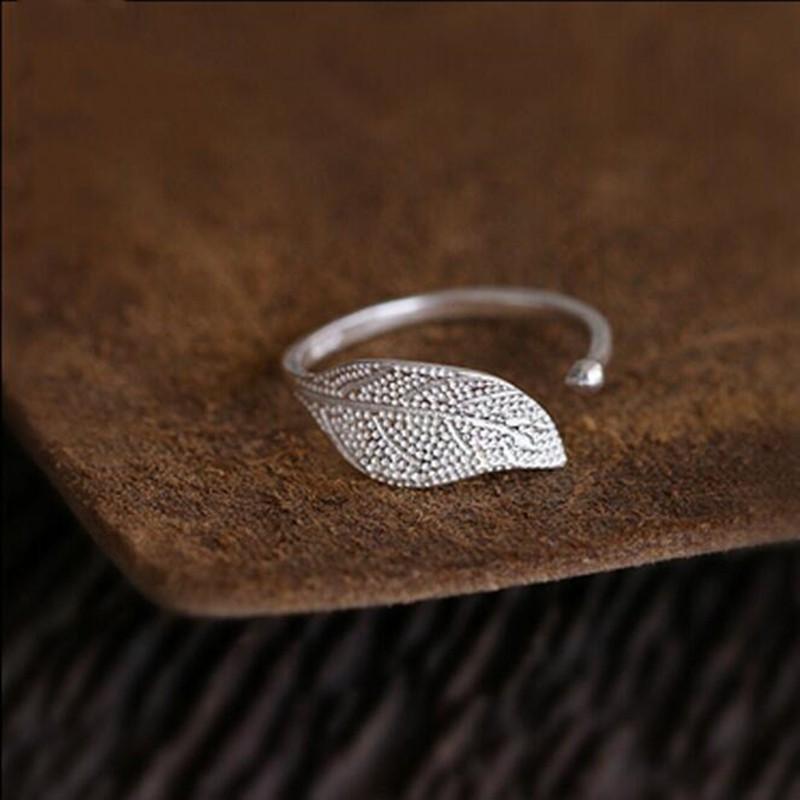 New Exquisite Original Leaves 925 Sterling Silver Jewelry Korean Fashion Simple Temperament Opening Rings R096