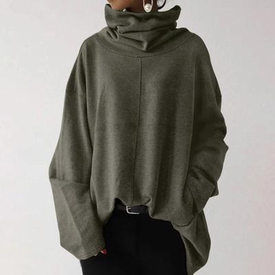Women's Autumn and Winter High Collar Warm Loose Solid Color Weatshirt Fashion Casual Clothes Long Sleeve Pocket High Collar Size S-5XL
