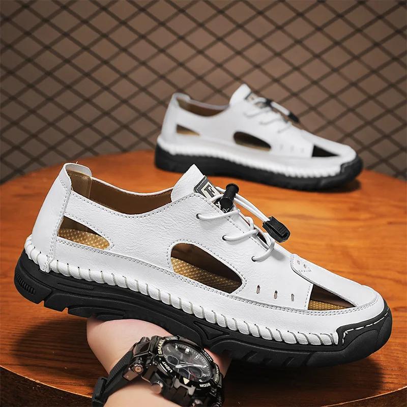 Men's Shoes Leather Male Hollow Out Walking Shoes Men Outdoor Driving Shoe Fashion Mens Sneakers Non-Slip Casual Luxury Sandals