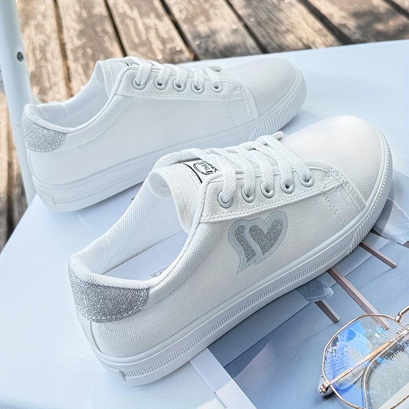 Women'S Casual Sneakers - Breathable Fabric Lace-Up Shoes with PVC Sole, White Low-Top Design, All-Season Comfort for Casual Attire