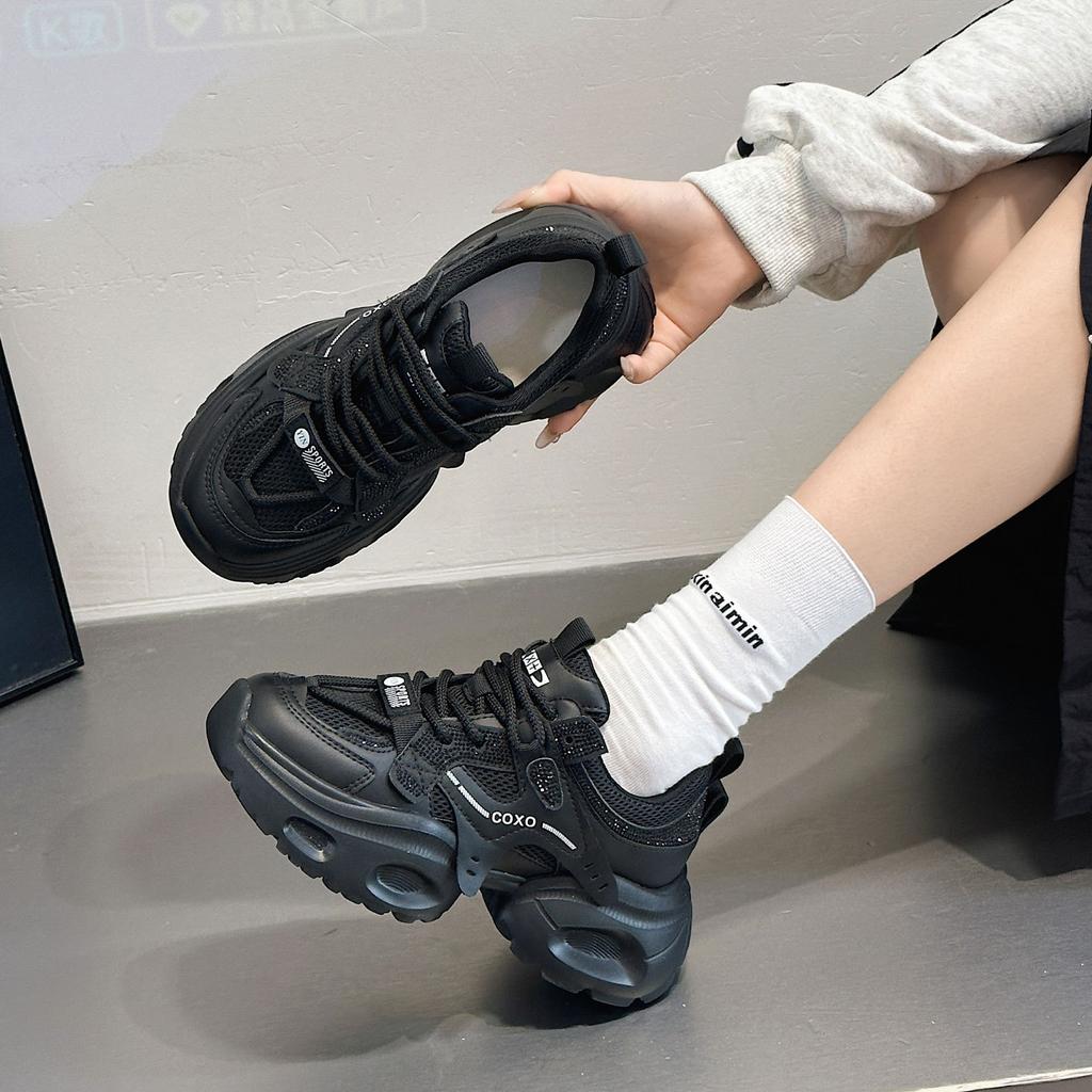 European hot diamond thick-soled heightening dad shoes women's new mesh breathable foot small versatile sports and leisure shoes